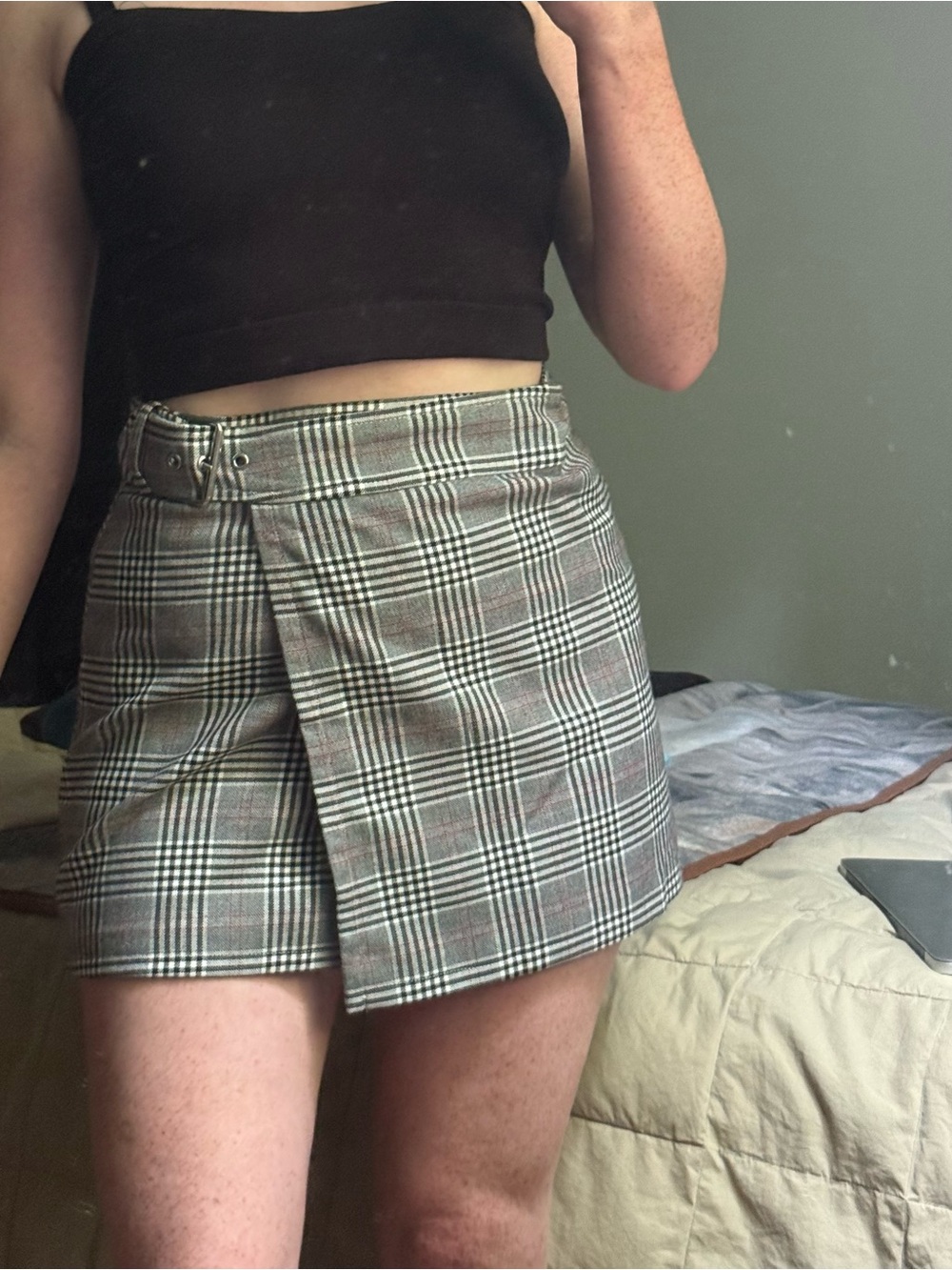 Forever 21 Plaid Wrap Mini Skirt in Black, Gray, Pink